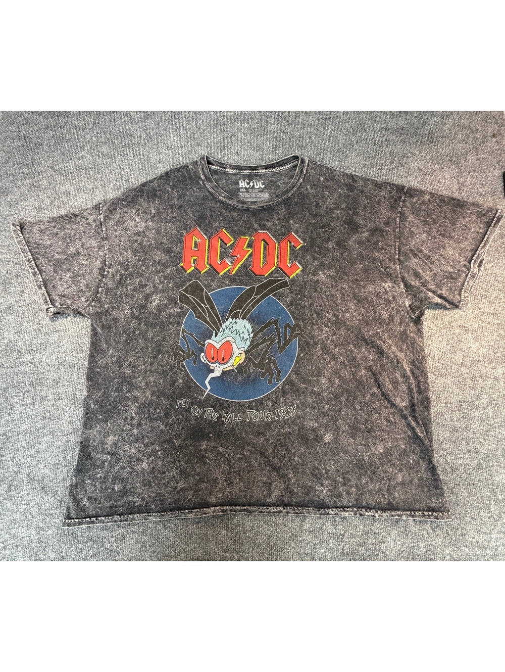 AC/DC Fly on the Wall Tour 1985 Black Tee Sz 2X Baggy Rock Band Faded Distressed